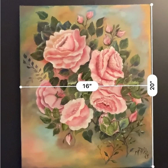 Pink Roses Painting Original Canvas Art - Picture 5 of 5